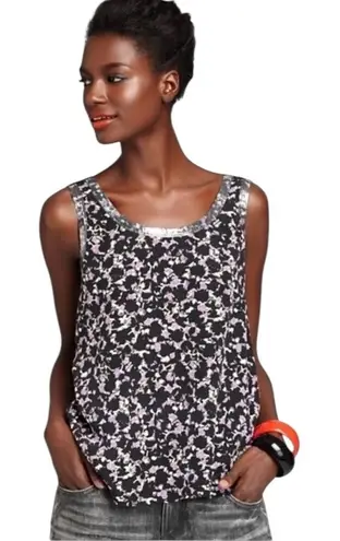Marc by Marc Jacobs Tank Top Women Small Black Exeter Floral Silk Metallic Mesh - Image 1