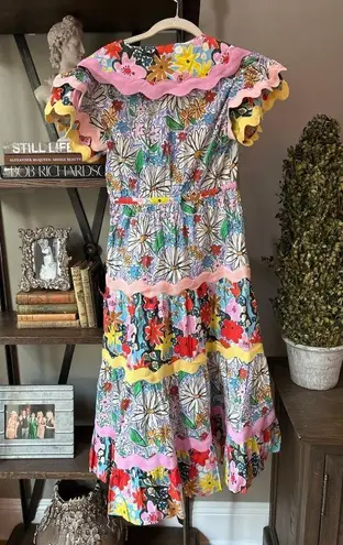 CeliaB Olav Floral Scalloped Midi Dress Floral Womens SIze XS Blue