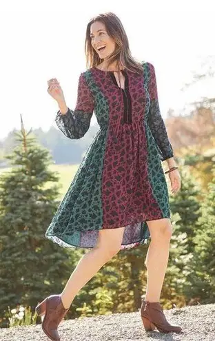 Matilda Jane a Little Party Floral Swiss Dot Velvet Dress Size L Red Green