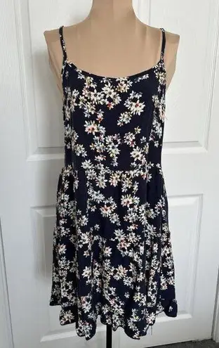 Miss Daisy Spaghetti Strap Navy Blue Floral Mini Dress Cover Up Size M