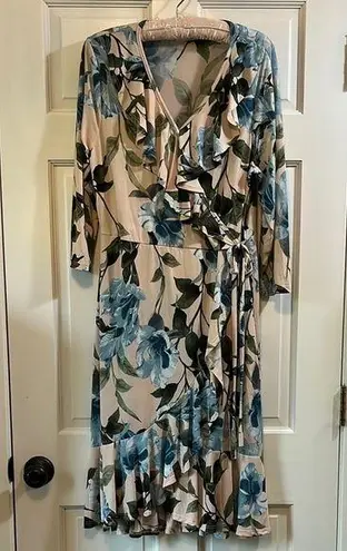 Janette Plus USA Floral Long Sleeve Wrap Midi Dress with Tie Front