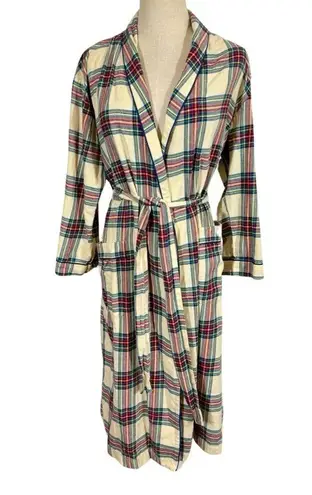 Sleepy Jones Marianne Brushed Cotton Twill Plaid Robe in Camel Red Size L