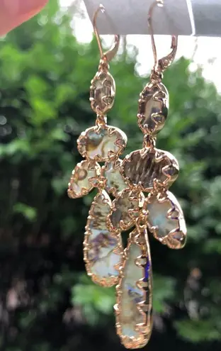 Gold and abalone dangle chandelier statement earrings