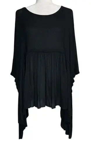 Italian Tunic Free Size Lagenlook Asymmetric Knit Oversized Poncho Cocoon Top Black