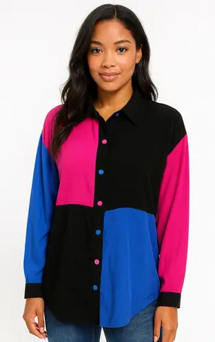 Vtg 80s color block oversized shirt Size L