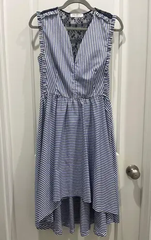 Sandro Blue Stripe Lace Trim Cotton Mid Dress Sz 2
