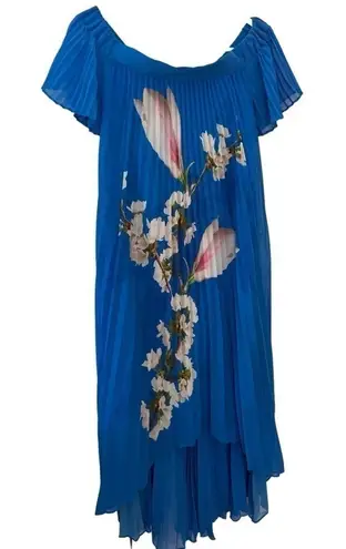Ted Baker  Women's Size 1/ US 4 Blue Floral Melma Harmony Accordion Pleat Dress - Image 1