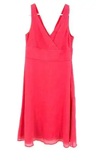 J.Crew  Sz 6 Petite Dress Pink 100% Silk Sleeveless V Neck Crossover A Line Midi