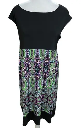 London Times Multicolor Cap Sleeve Above the Knee Dress Keyhole Back Size 10