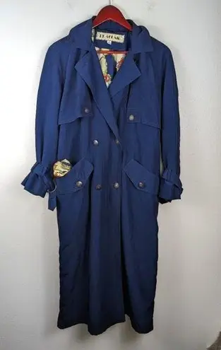 Vintage Blue Braefair  Trench Coat Rain Jacket Front Tie Size Women's 4 + Scarf