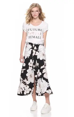 Apt. 9 Black Floral Button Midi Skirt XXL