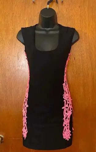 Symphony Black Dress Pink Open Cutout Stitch Sides Bodycon Mini Dress Size Small