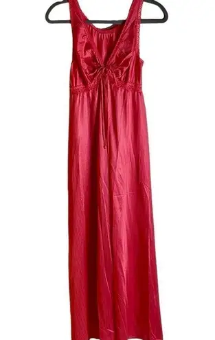 70s Vintage Nylon and Lace vneck Maxi Sleep dress pink medium large