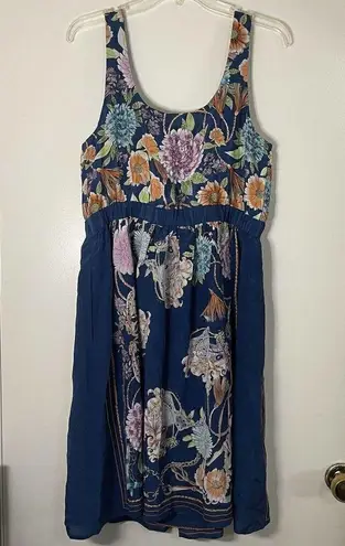 Moulinette Soeurs Anthropologie blue floral silk mini dress with pockets Medium