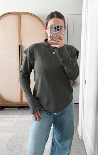 Free People We the Free Dark Olive Green Ruffle Long Sleeve Top