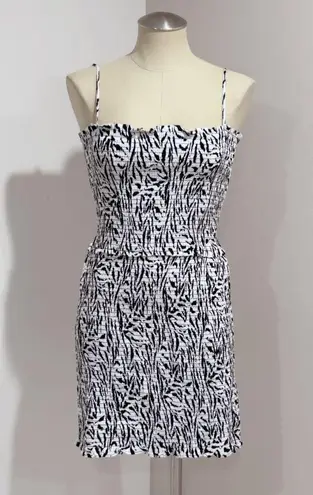 AFRM Black White Zebra Animal Print Smocked Stretch Bodycon Mini Dress Size XL
