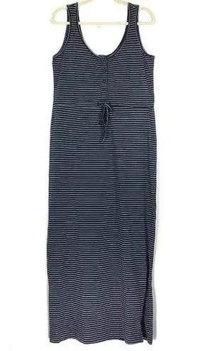 VERO MODA New  Striped Knit Henley Daina Dress Sleeveless Tie Waist Maxi Navy