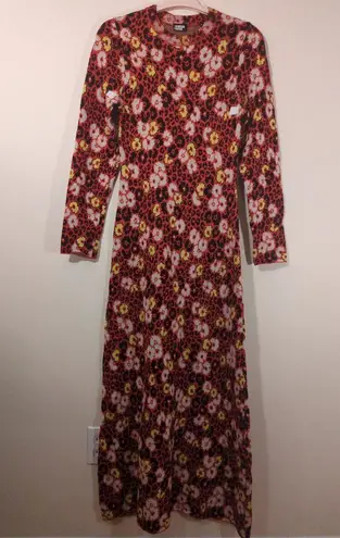 The Kooples RTR XL Red Black Yellow Floral Print Sweater Mock Maxi Long Dress