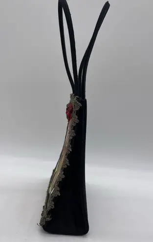 Vintage 2001 MOO ROO Charleston Black Satin Purse Hand Painted Signd Mary Norton