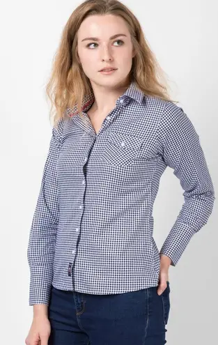 Rydale Hannah Pearl Snap Size 12 Flip Cuff Check Shirt Long Sleeve Button Down Blue