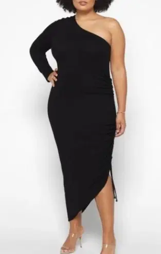 LNA CLOTHING Dress Size 1X Plus Size Milou One Shoulder Ribbed Black Curvy NWT