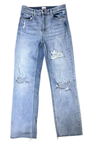 Sneak Peek Straight Leg Jeans Distressed High Rise Raw Hem Light Wash 3/26 Blue Size undefined