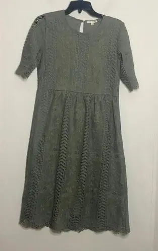 Tea N Rose ✅ green lace crochet short sleeve midi dress prairie boho modest