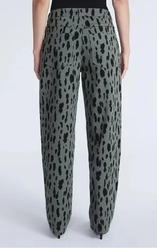 NWT Scoop Seamed Denim Barrel Jeans Wide Leg High Rise Leopard Print Olive SZ 4 Green