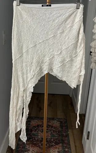 Minga London Y2K Audrey Lace Boho Grunge Asymmetrical Skirt White Medium