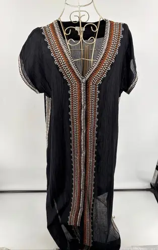 Garnet Hill Size XS Dress Embroidered Boho Lagenlook Gauzy Organic Cotton