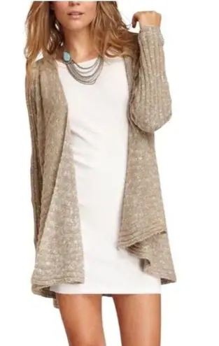 Free People  Beached Shell Tan Ribbed Open Front Wool Blend Cardigan Size Large - Image 1