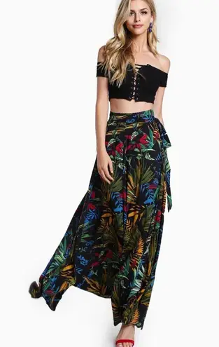 Tropical Print Wrap Skirt Boho Festival Maxi Wrap Skirt Size undefined