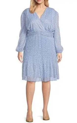 Alex Marie Blue Polka Dot Long Sleeve Dress Knee Length Chiffon Plus Size 20W