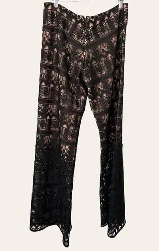 Alexis Black Nude Crochet Lace Wide Leg Palazzo Dress Pants Size M