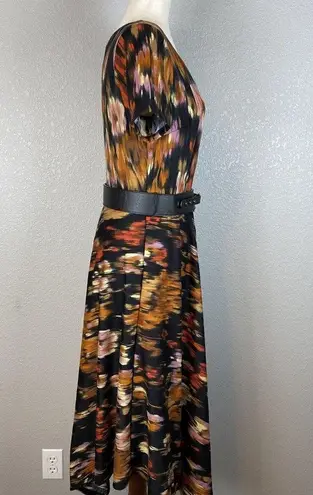 Carmen Marc Valvo Luxe by  Womens Fit Flare Belted Dress 8 M Static Dark Floral