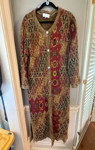 Soft Surroundings Boho Aztec Knit Duster Cardigan Sweater Coat Long Medium