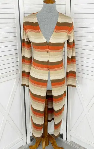 Lush Clothing Lush Striped Duster Cardigan Sweater Tan Brown Orange Small Midi