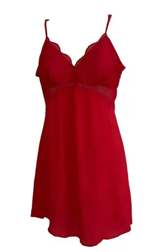 INC Red Lace Trim Robe & Chemise Set L Womens Intimates Sleepwear Polyester/Span Size L