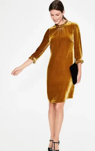 Boden Velvet Mustard Gold Adora Knee Length High Neck Dress US 12L $140 EUC Size 12