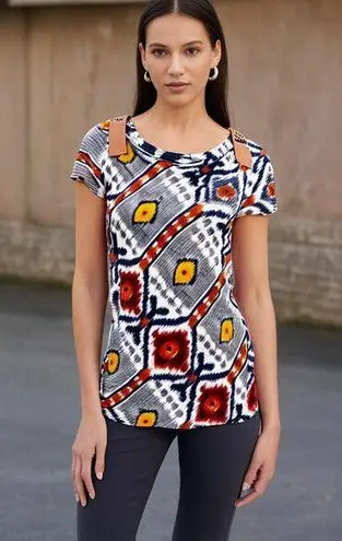 Tiny by Anthropologie Womens Top Small Cotton Aztec Festival Tribal Hippie Boho Gray