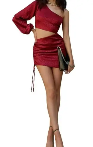 RUNAWAY THE LABEL Runaway Monrow Cutout One Sleeve Mini Dress Wine Size Medium NWT