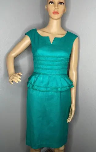 Kay Unger Peplum Silk Aqua Green Dress Size 4