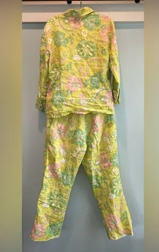 Sigrid Olsen Vintage 100% Linen floral pants and shirt set. Size Medium