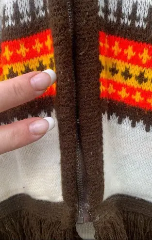 Vintage 70s knit striped zip up sweater vest with fringe Size L