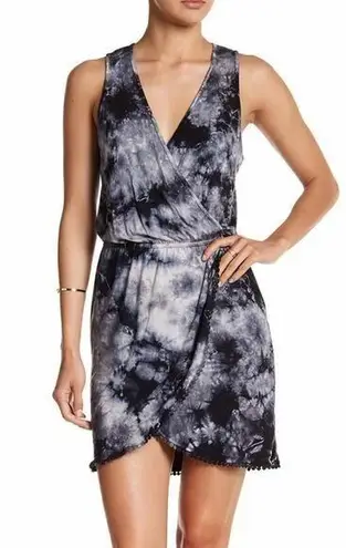 Green Dragon Womens Tie Dye Wrap Front V-Neck Tank Top Dress Black Grey Size XS