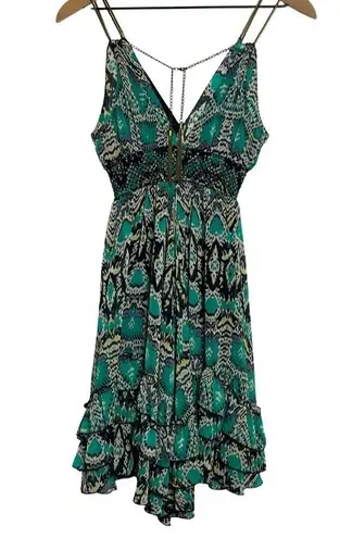 Arden B Arden Mini Fit & Flare Y2K Dress Black Green Unique Metal Straps Women’s…