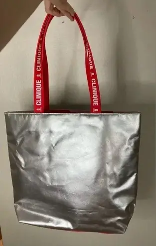 Clinique NWOT Silver Metallic Tote Bag