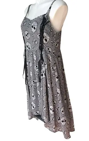 Tripp NYC Gothic SKULLS Black White Dress Drawstrings Y2K Vtg Deadstock, Sz 0