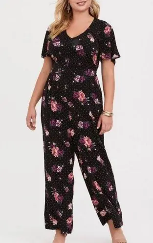 Torrid NWT  Black Pink Floral Challis Wide Leg V Neck Flutter Sleeve Jumpsuit 3X