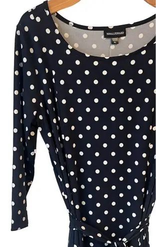 Nina Leonard  NYC Sheath Dress Women's XL Navy/Ivory Polka Dot 3/4 Sleeve NEW